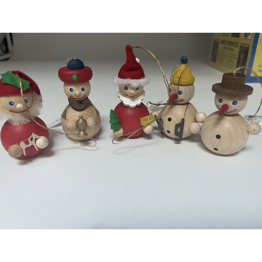 Erzgebirgische Volkskunst Richard Glasser Seiffen German Wood Ornament Set Of 5
